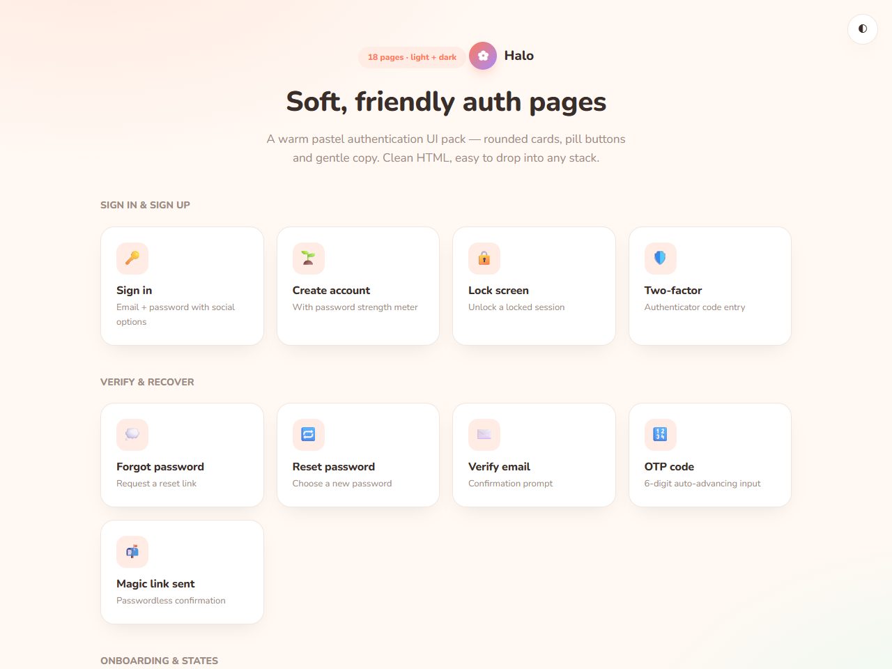 Halo — Soft Auth UI Pack
