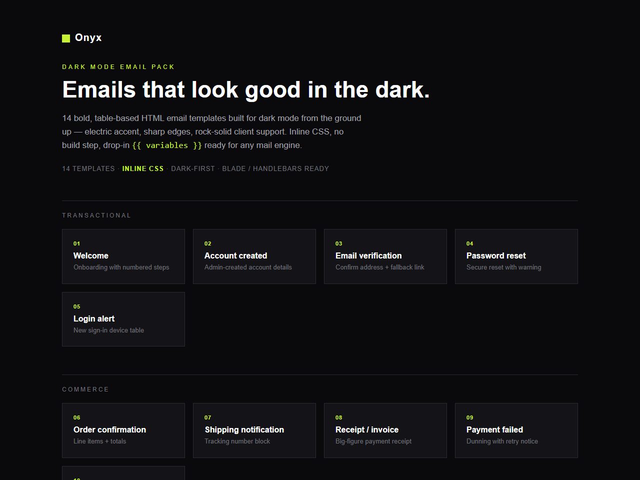 Onyx — Dark Mode Email Template Pack