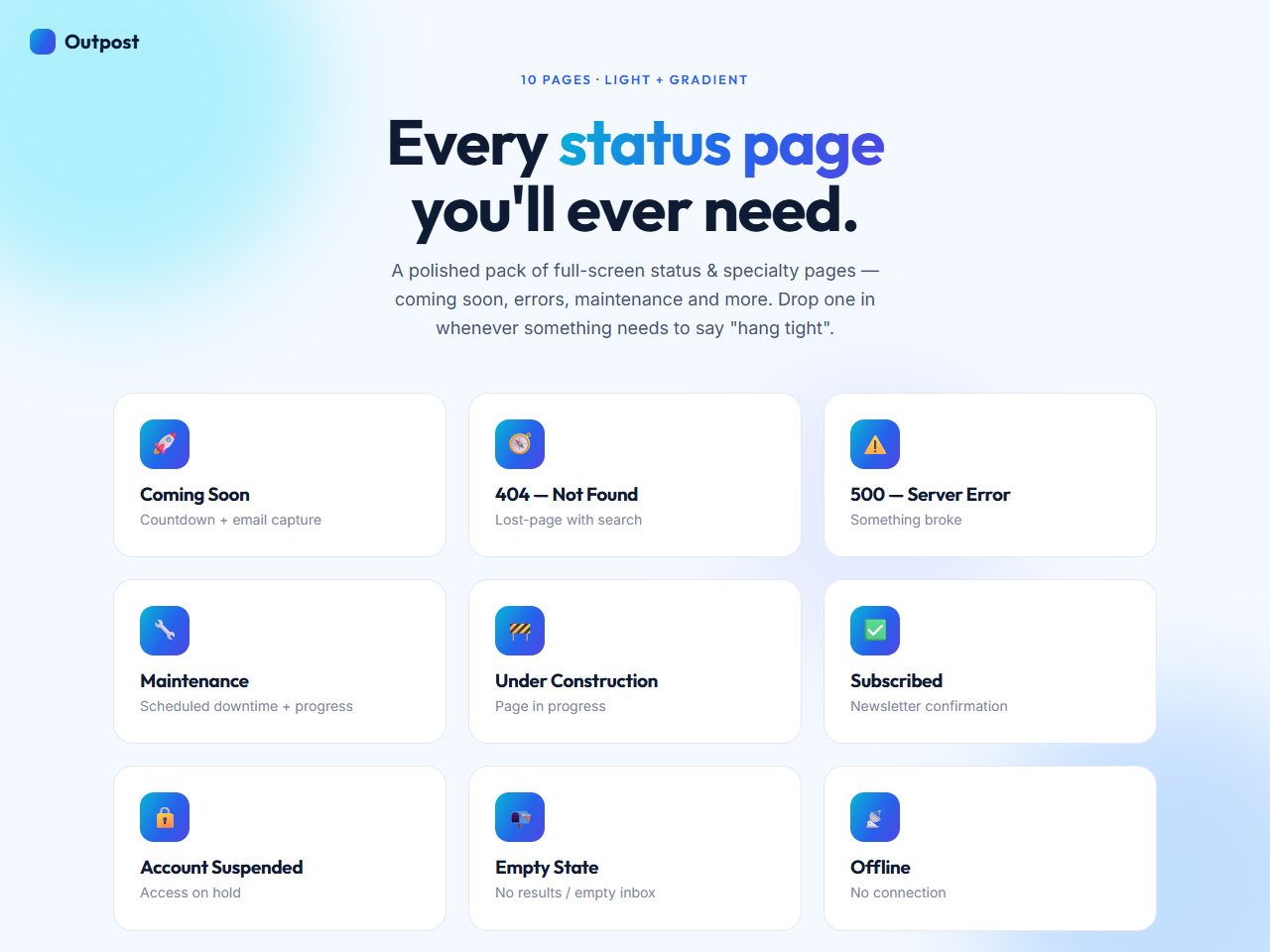 Outpost — Status & Specialty Pages (10-in-1)