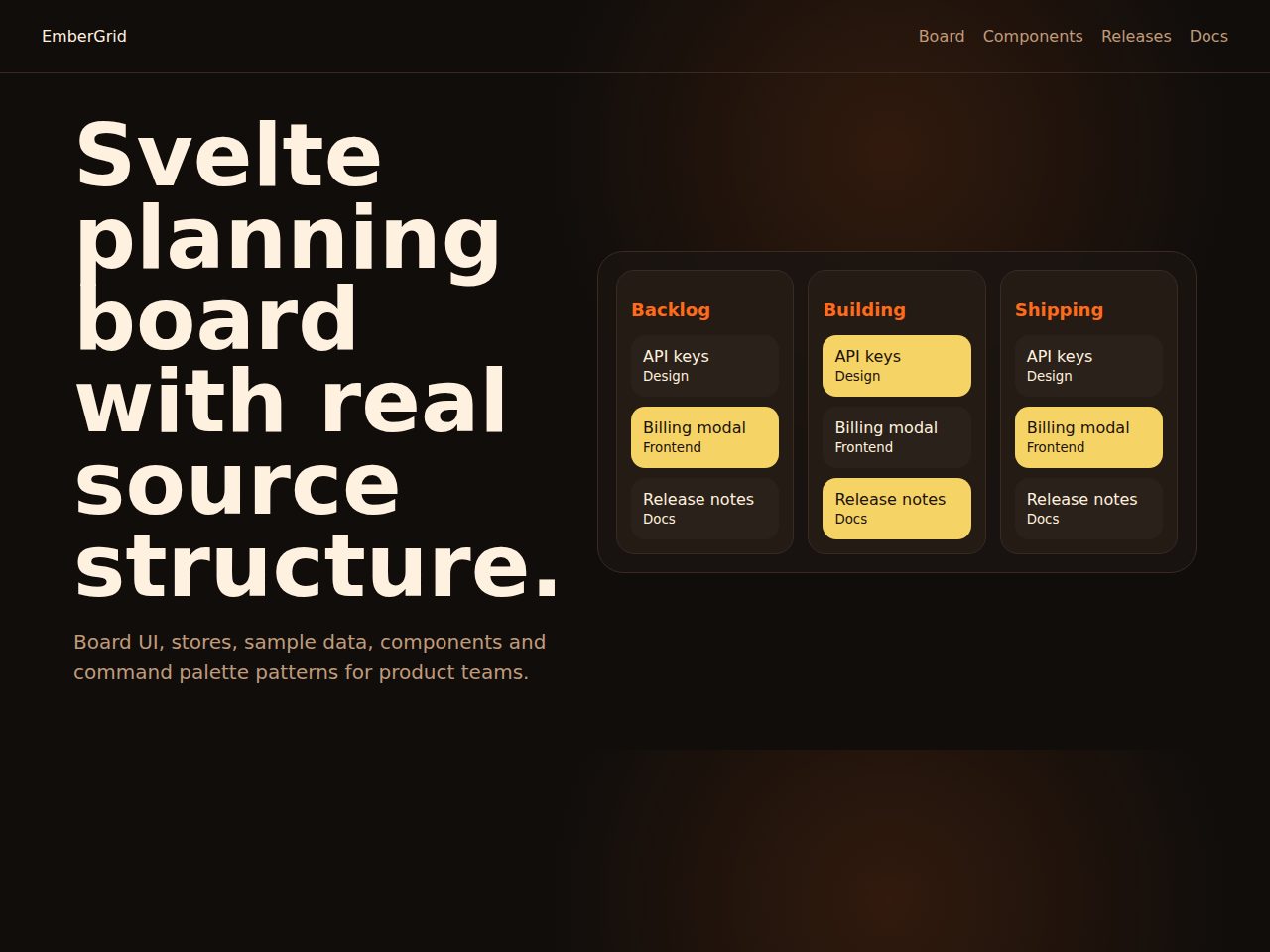 EmberGrid — Svelte Planning Board UI Kit