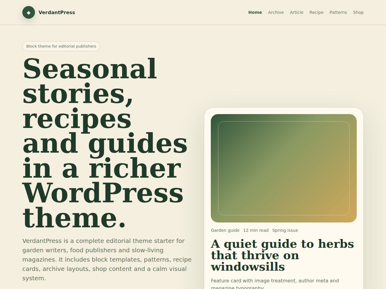 VerdantPress — Editorial WordPress Theme