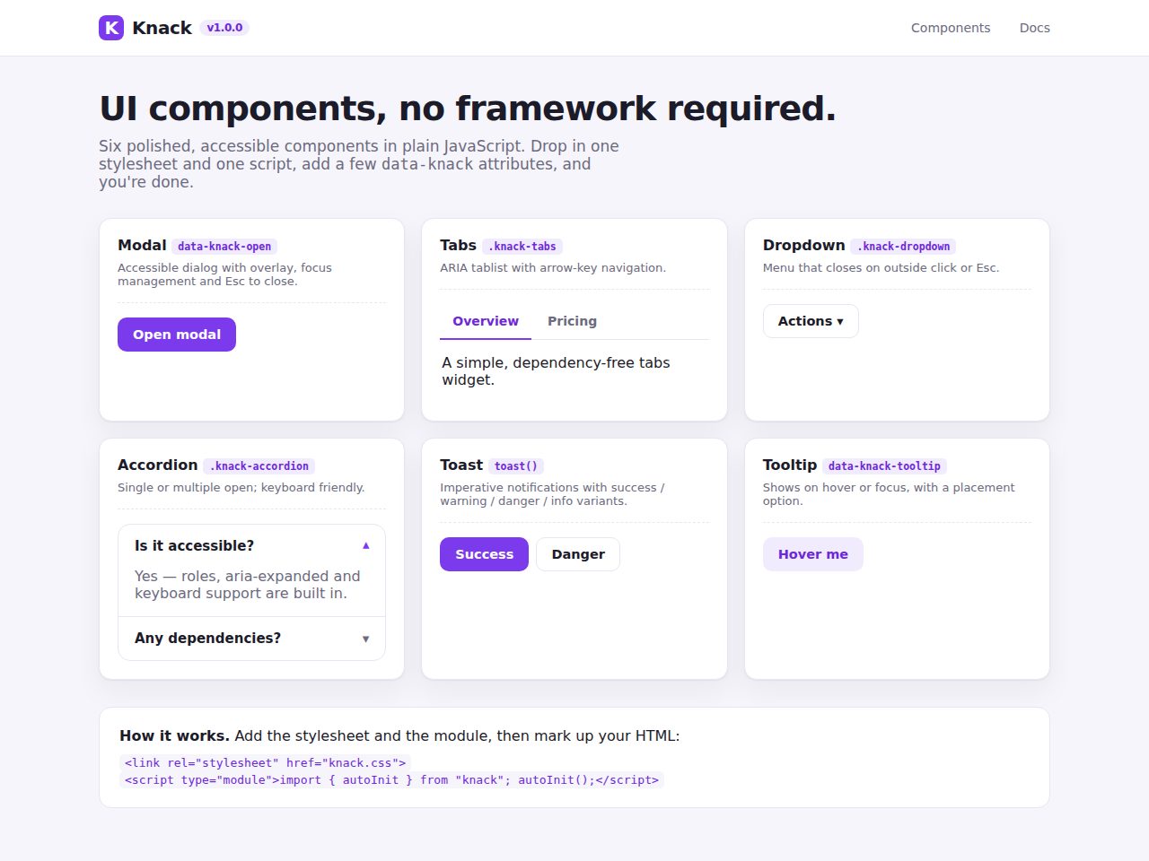 Knack — Vanilla JS UI Components