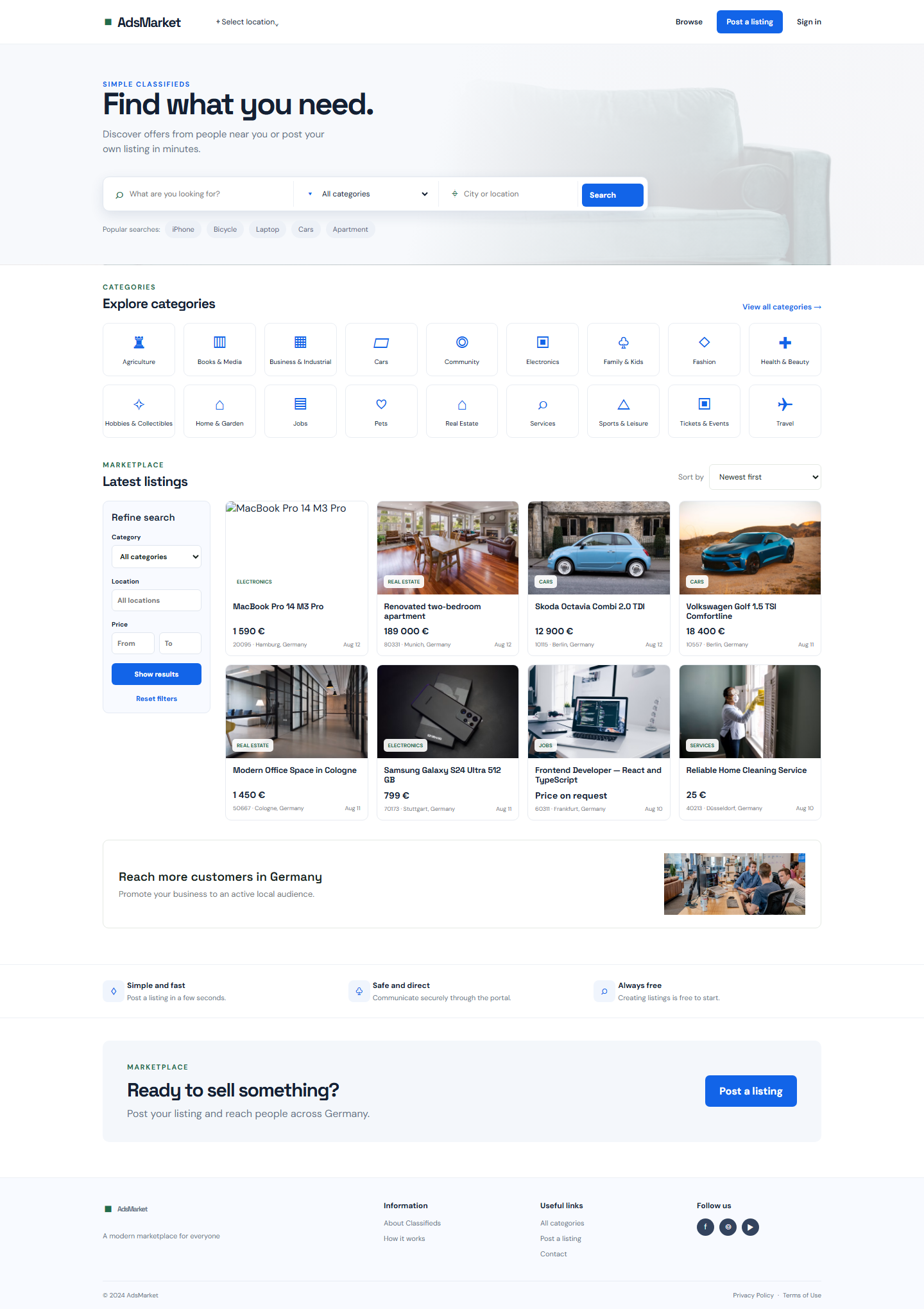 Classifieds — Full-Stack Marketplace Script (React, Node.js & MariaDB)