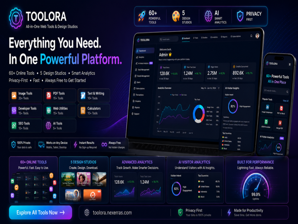 Toolora – 60+ Multi-Tool SaaS Platform with Wallet, Analytics & Admin Panel