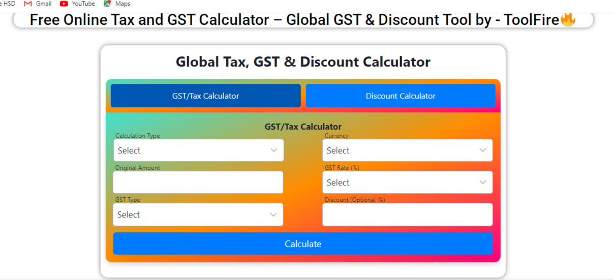 Global Tax, GST & Discount Calculator