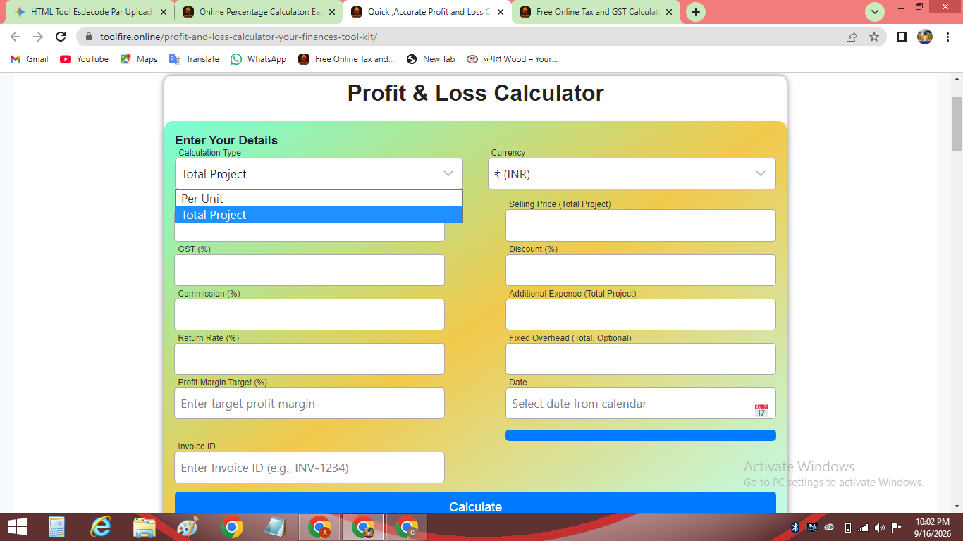 Profit & Loss Calculator - Advanced Financial Utility with PDF Export & Multi-Currency
