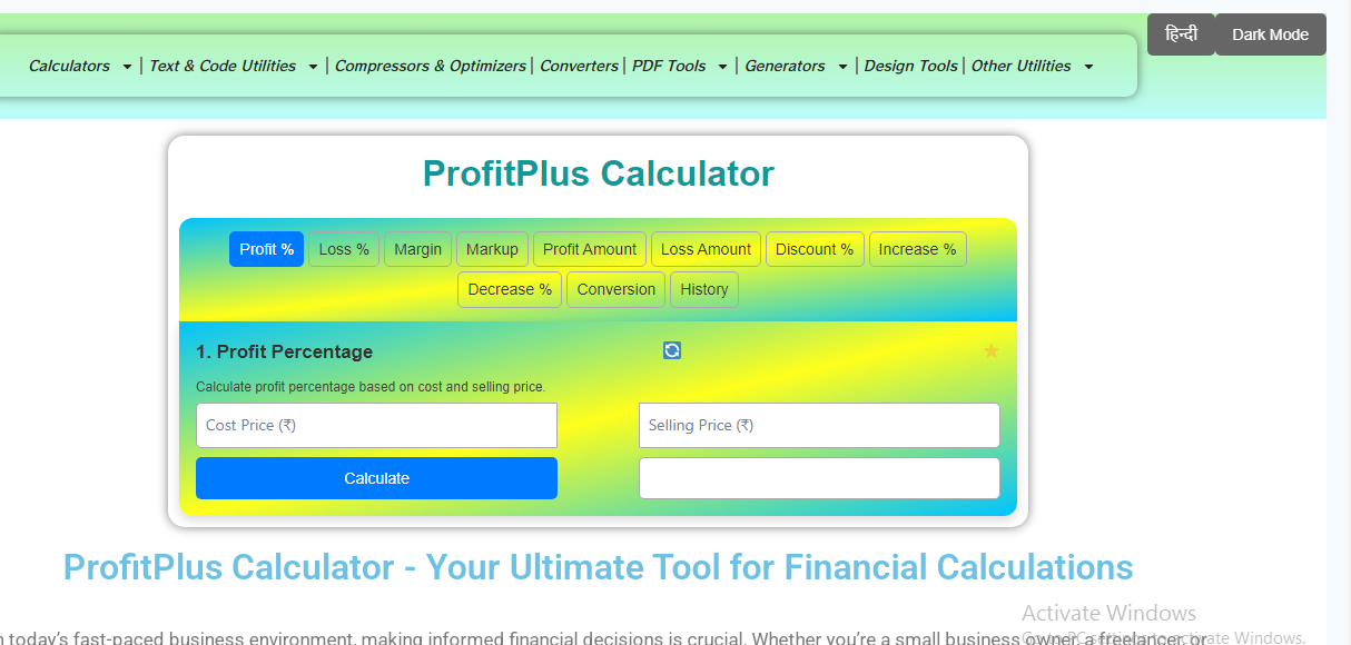 ProfitPlus Calculator - Financial & Business Tool with PDF, CSV & History